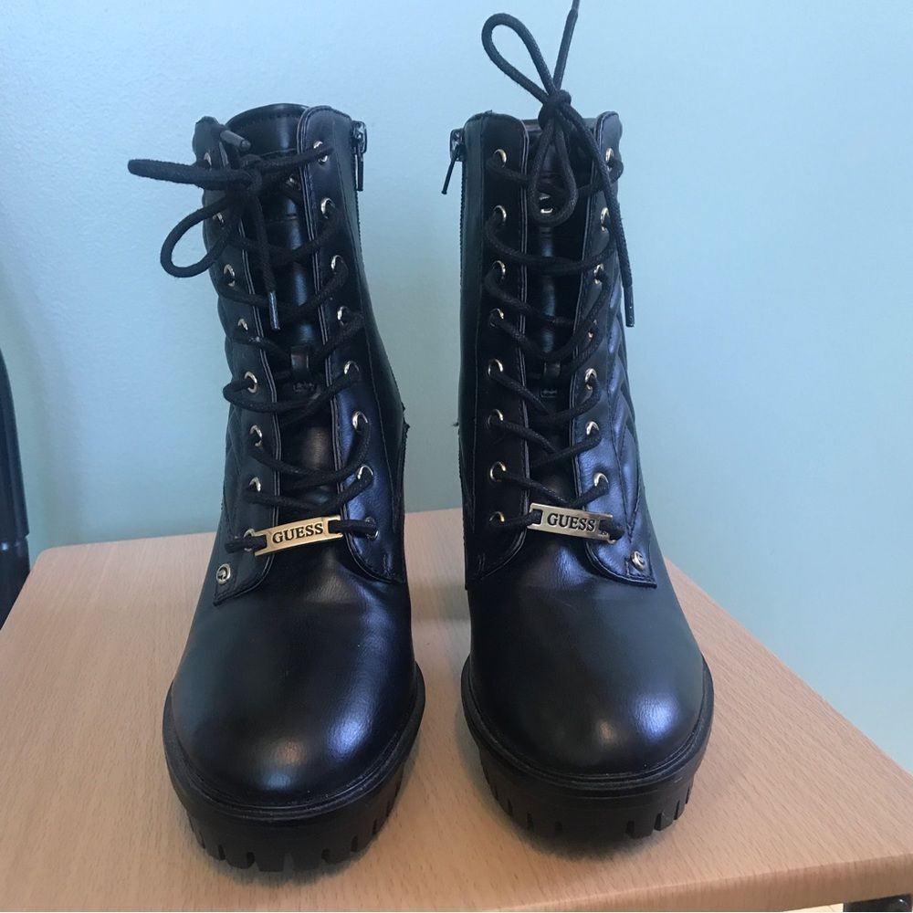 GUESS Manners Platform Heel Lace-Up Boots (9) - Picture 2 of 13